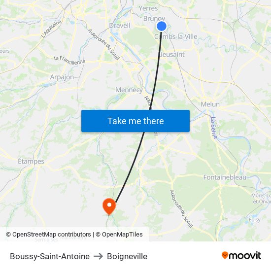 Boussy-Saint-Antoine to Boigneville map