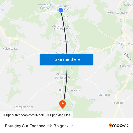 Boutigny-Sur-Essonne to Boigneville map