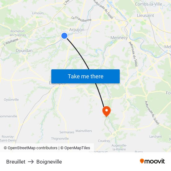 Breuillet to Boigneville map