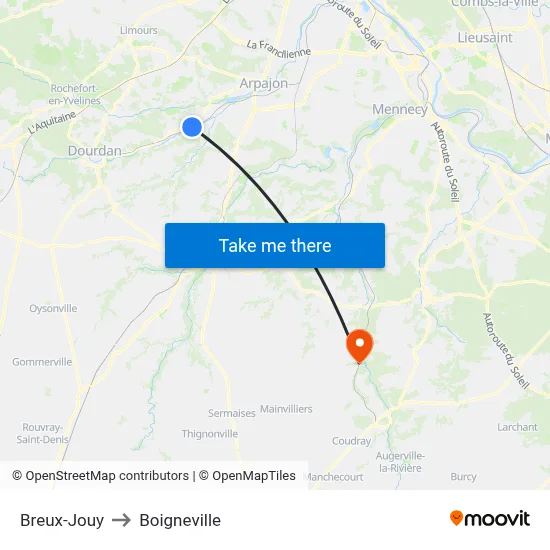 Breux-Jouy to Boigneville map