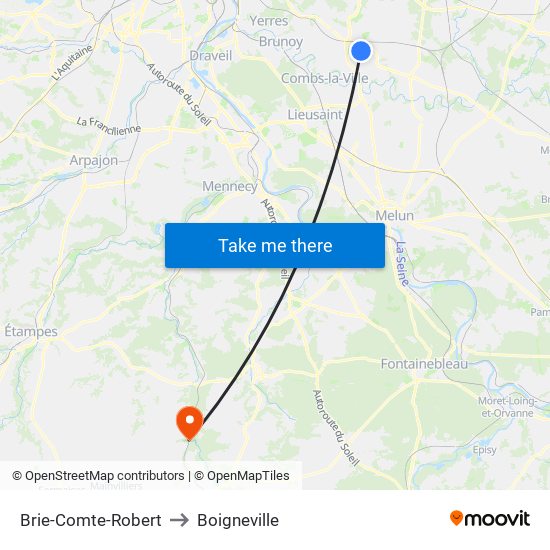 Brie-Comte-Robert to Boigneville map