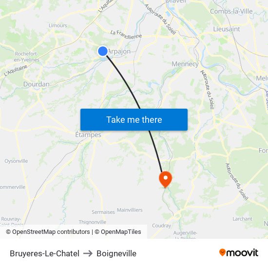 Bruyeres-Le-Chatel to Boigneville map