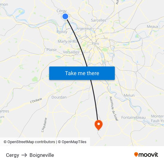 Cergy to Boigneville map