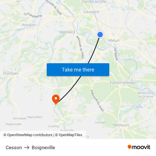 Cesson to Boigneville map