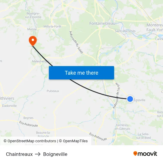 Chaintreaux to Boigneville map