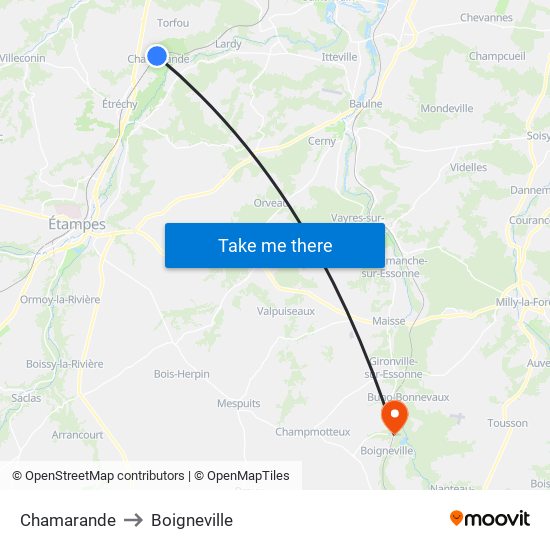 Chamarande to Boigneville map