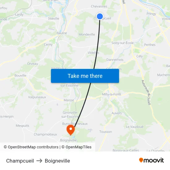 Champcueil to Boigneville map