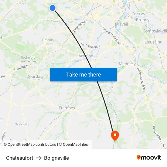 Chateaufort to Boigneville map