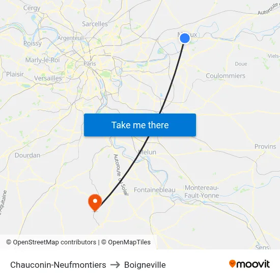 Chauconin-Neufmontiers to Boigneville map