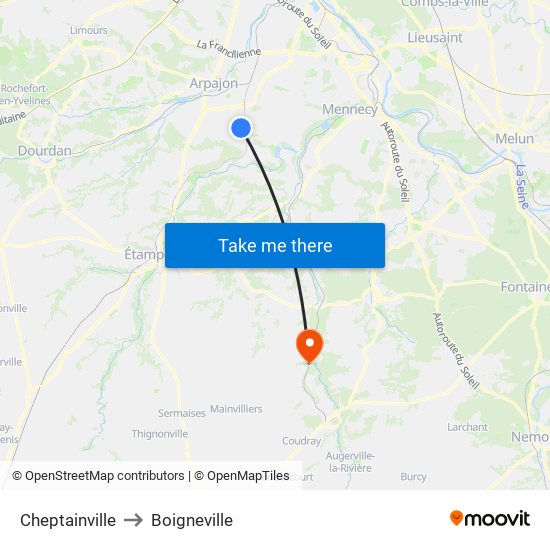 Cheptainville to Boigneville map