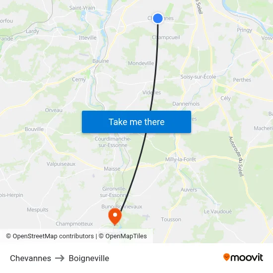 Chevannes to Boigneville map