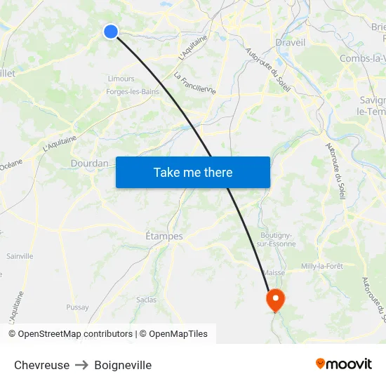 Chevreuse to Boigneville map
