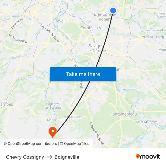 Chevry-Cossigny to Boigneville map