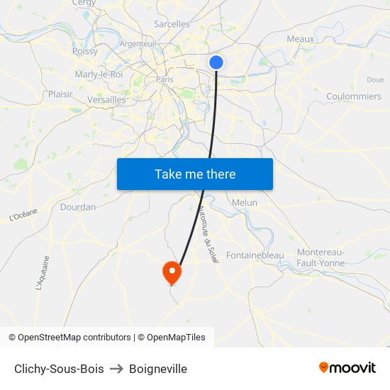 Clichy-Sous-Bois to Boigneville map