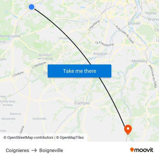 Coignieres to Boigneville map