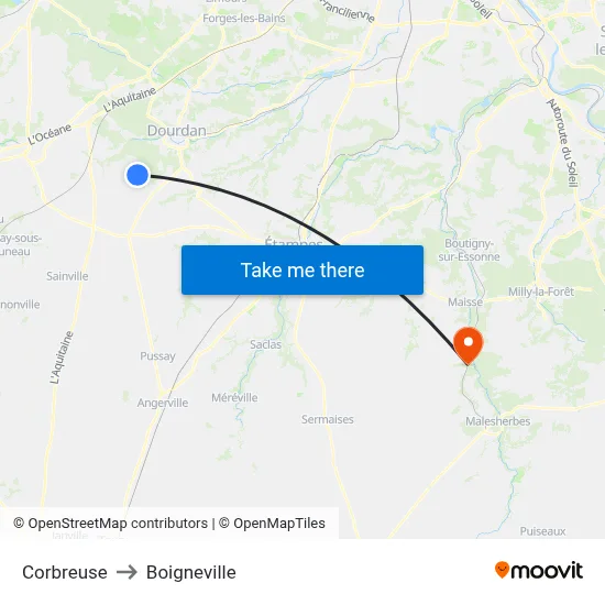 Corbreuse to Boigneville map