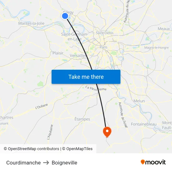 Courdimanche to Boigneville map