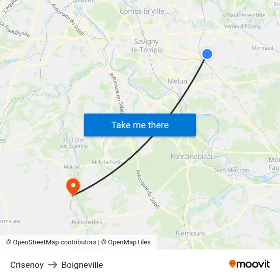 Crisenoy to Boigneville map