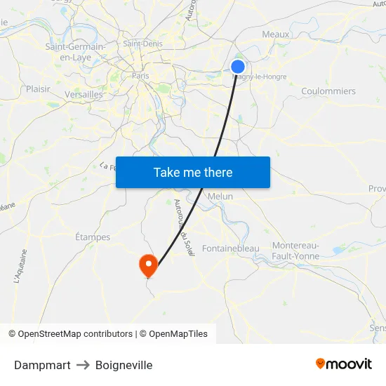 Dampmart to Boigneville map