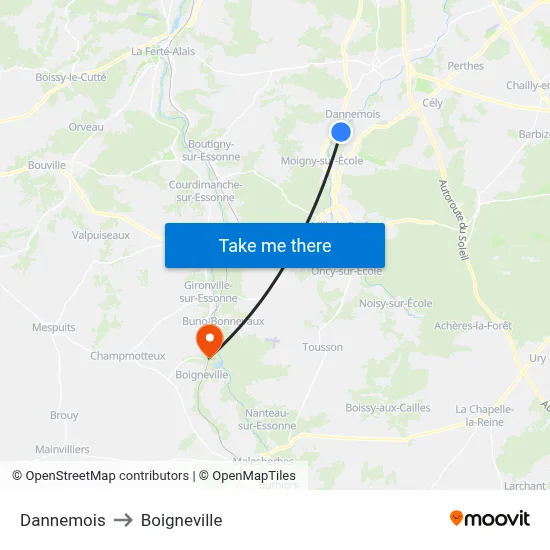 Dannemois to Boigneville map