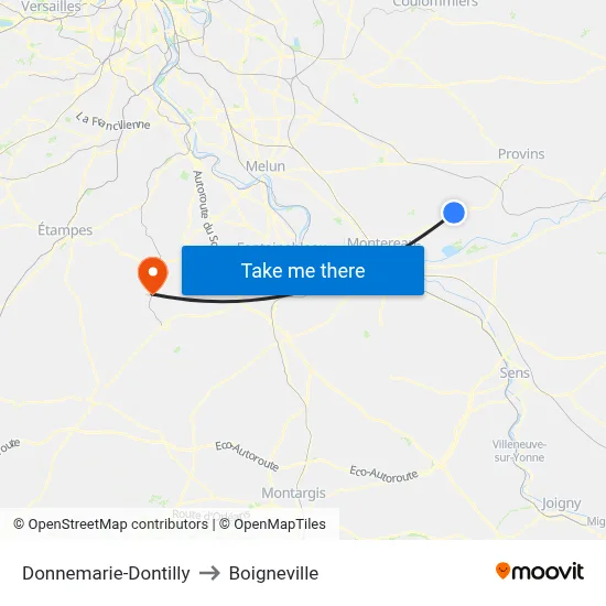 Donnemarie-Dontilly to Boigneville map