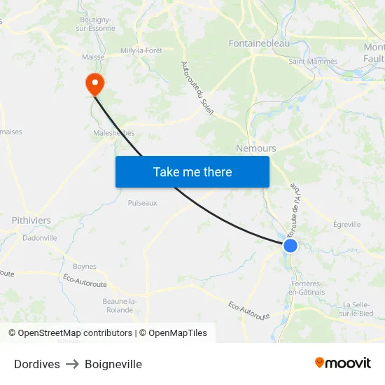 Dordives to Boigneville map