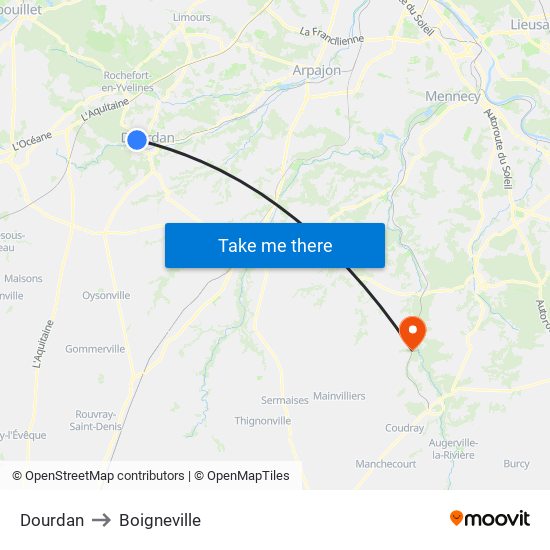 Dourdan to Boigneville map