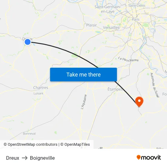 Dreux to Boigneville map