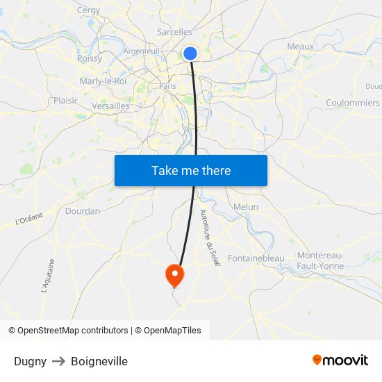 Dugny to Boigneville map