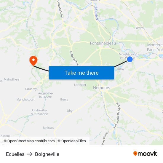 Ecuelles to Boigneville map