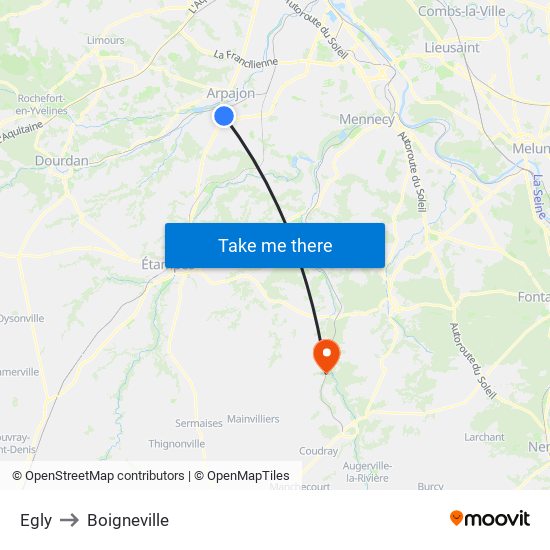 Egly to Boigneville map