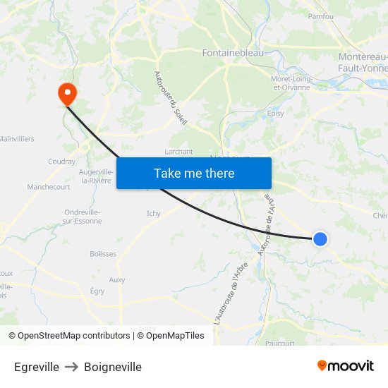 Egreville to Boigneville map