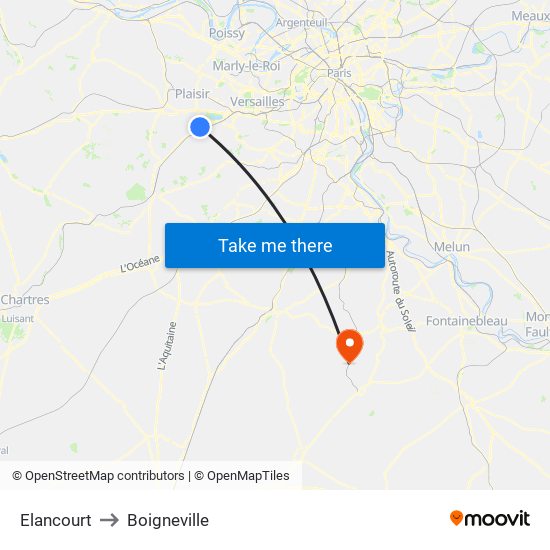 Elancourt to Boigneville map