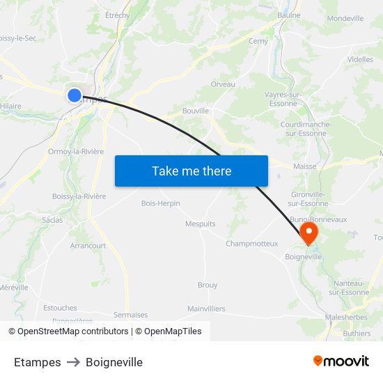 Etampes to Boigneville map