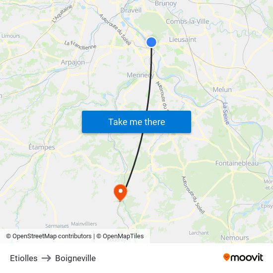 Etiolles to Boigneville map