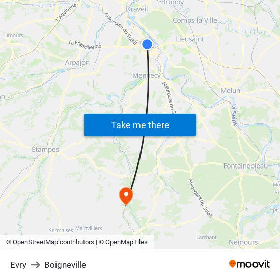 Evry to Boigneville map