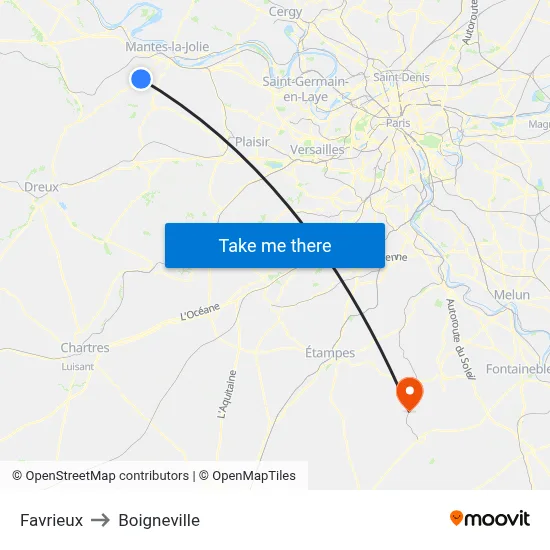 Favrieux to Boigneville map