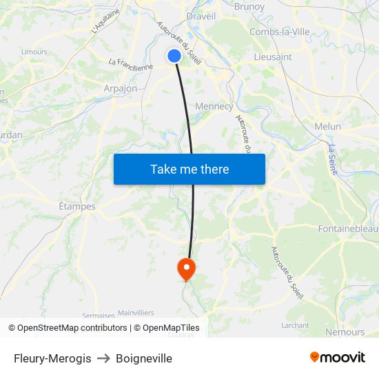Fleury-Merogis to Boigneville map