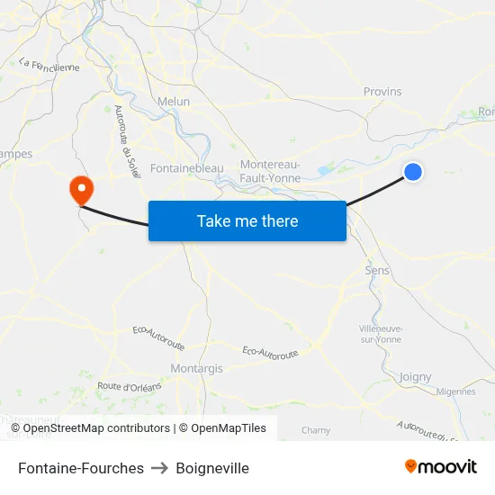 Fontaine-Fourches to Boigneville map
