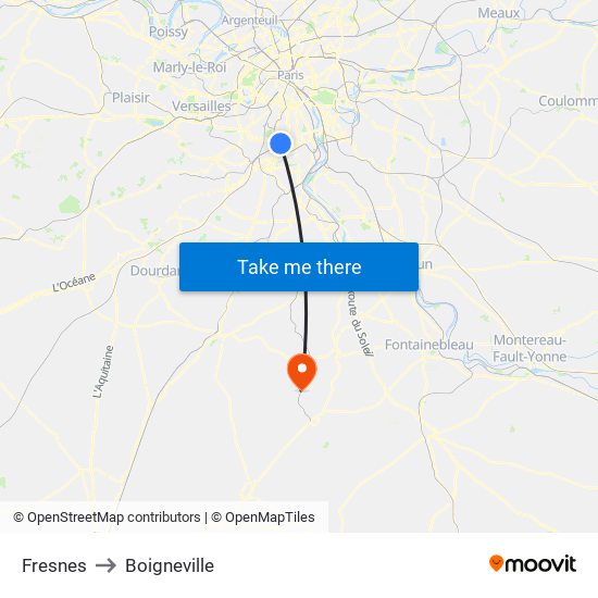 Fresnes to Boigneville map