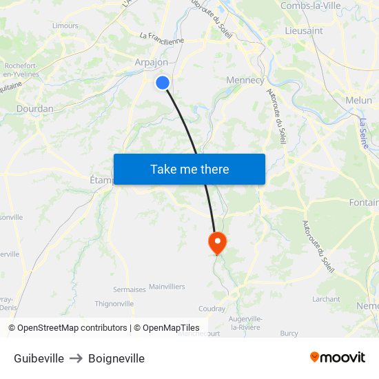 Guibeville to Boigneville map