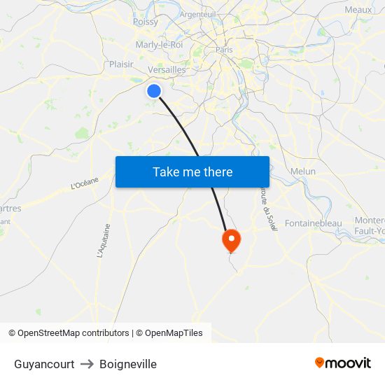 Guyancourt to Boigneville map
