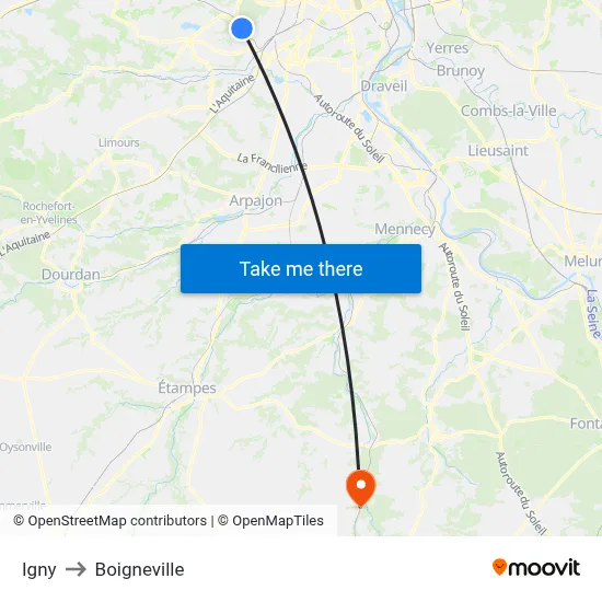 Igny to Boigneville map