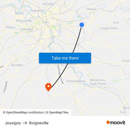 Jossigny to Boigneville map