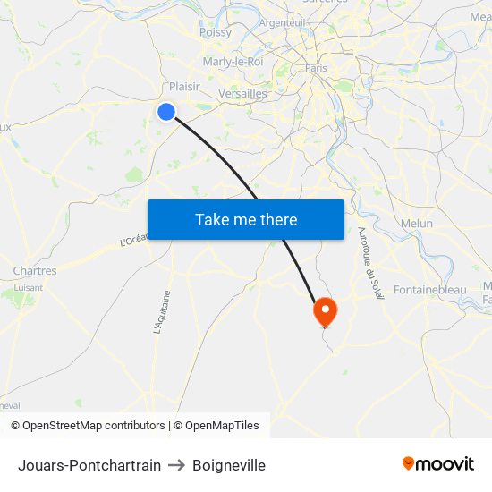 Jouars-Pontchartrain to Boigneville map