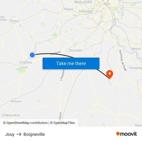 Jouy to Boigneville map