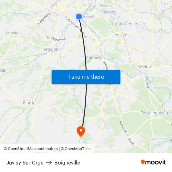 Juvisy-Sur-Orge to Boigneville map