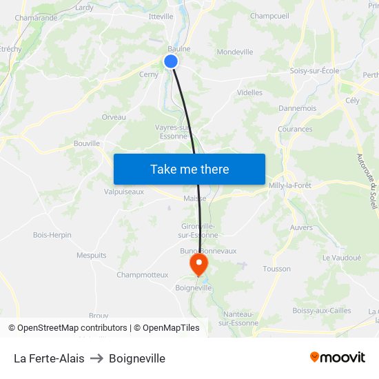 La Ferte-Alais to Boigneville map