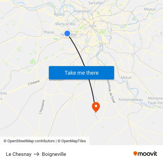 Le Chesnay to Boigneville map