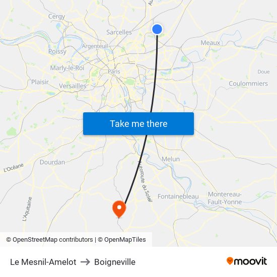 Le Mesnil-Amelot to Boigneville map